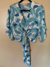 Buddy Love Blue Tropical Tie Front Blouse Size S