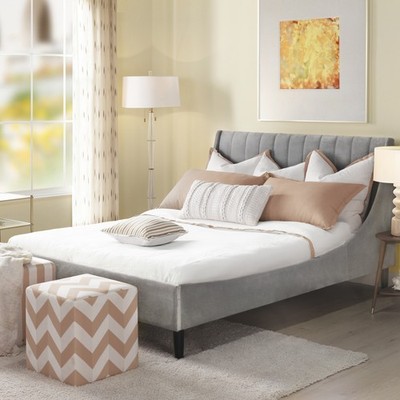Aspen Vertical Tufted Modern Headboard Platform Bed Set, Queen, Opal Grey Velv