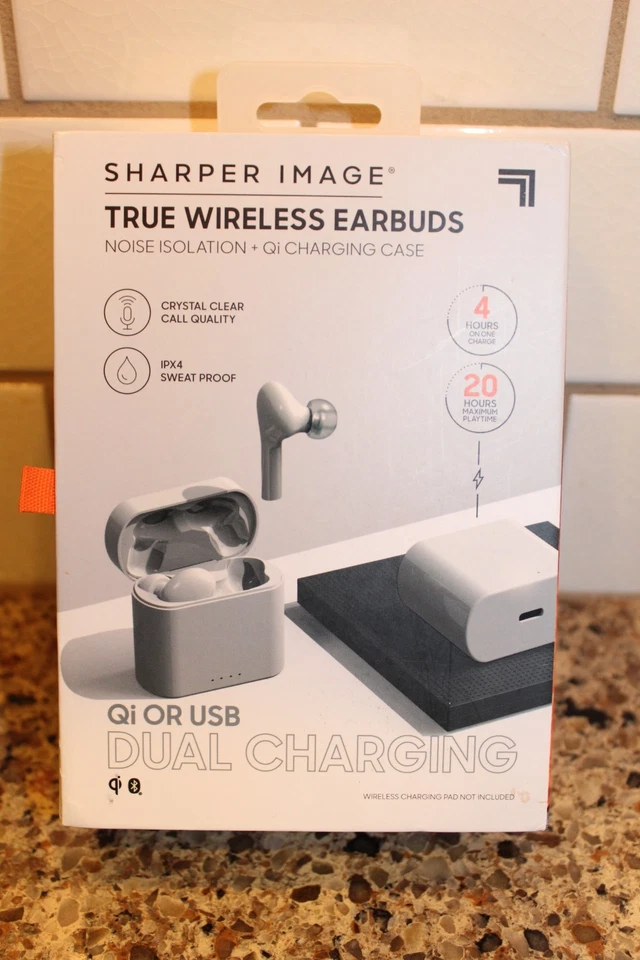 SHARPER IMAGE TRUE WIRELSS EARBUDS 20 HOURS OF BOOMING BASS NOISE ISOLATION QI - Image 2 of 4
