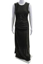 Halston Womens Maxi Sheath Dress Black Metallic Zip Sleeveless Size 4