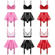 Women Sets Lingerie Outfit Metallic Clubwear Carnival Wet Look Nightclub PU