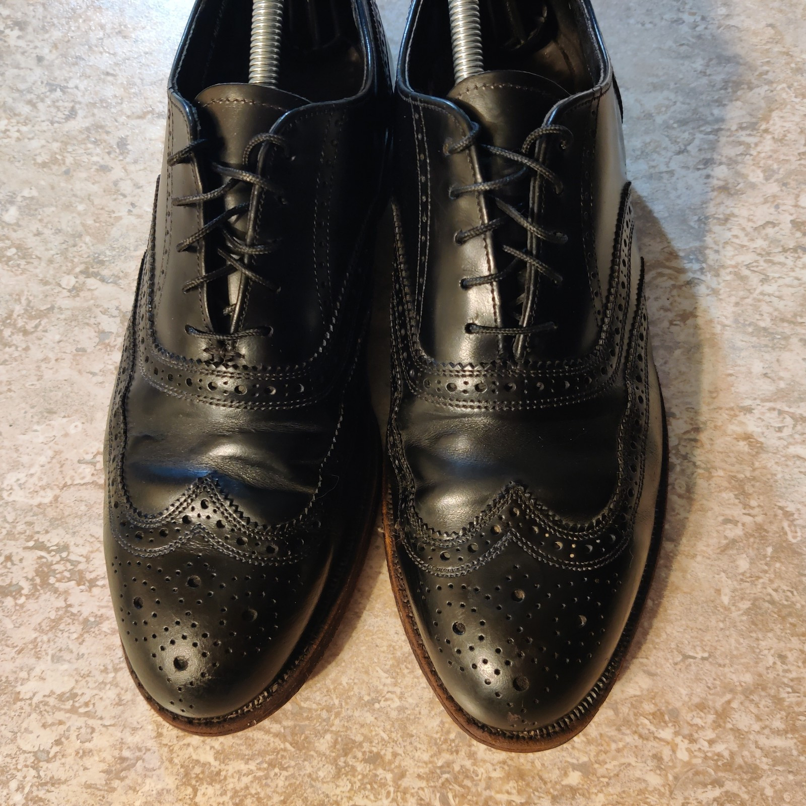Vintage Biltrite Imperial Men's 9 D Triple Black Leather Wing Tip Shoes USA Made