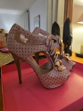Betsey Johnson Blush Polka Dot Platform Peep Toe Ankle Strap Bow Leather US 7