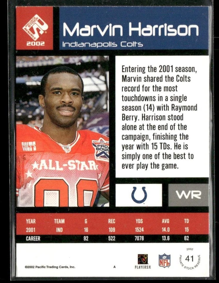 2002 Pacific Private Stock Reserve Marvin Harrison #41 - Image 2 of 2