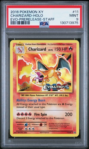 2016 POKEMON XY EVOLUTIONS PRERELEASE-STAFF #11 CHARIZARD-HOLO PSA 9