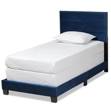Baxton Studio Tamira Glam Navy Blue Upholstered Twin Size Panel Bed