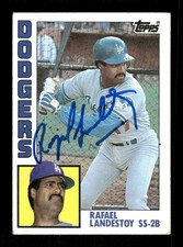 1984 Topps 477 Frafael Landestoy Crisp blue signed auto autograph  BXCP55