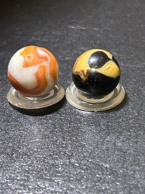 Pair Of Played Christensen Agate Marbles Opaque Stripe .56  & .69 