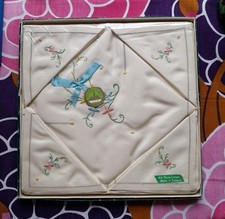 Vintage Irish Linen Tablecloth and Napkins Set Boxed Embroidered Floral Design