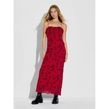 Wild Fable Womens Red Floral Chiffon Maxi Empire Waist Dress Small NWT