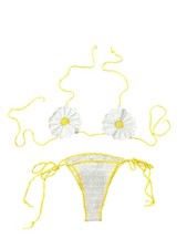 Handmade Yellow White Daisy Crochet Small Bikini Set Tie Straps Boho Floralcore