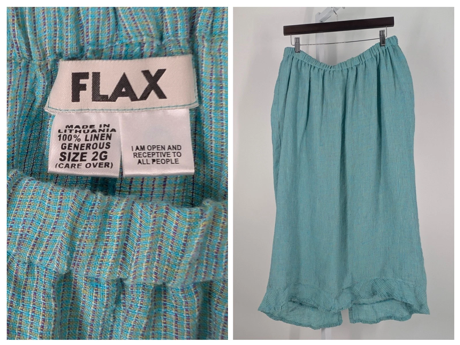 Flax By Jeanne Engelhart Aqua Blue Linen Knit Peasant Boho Skirt 32"+ Elastic
Opens in a new window