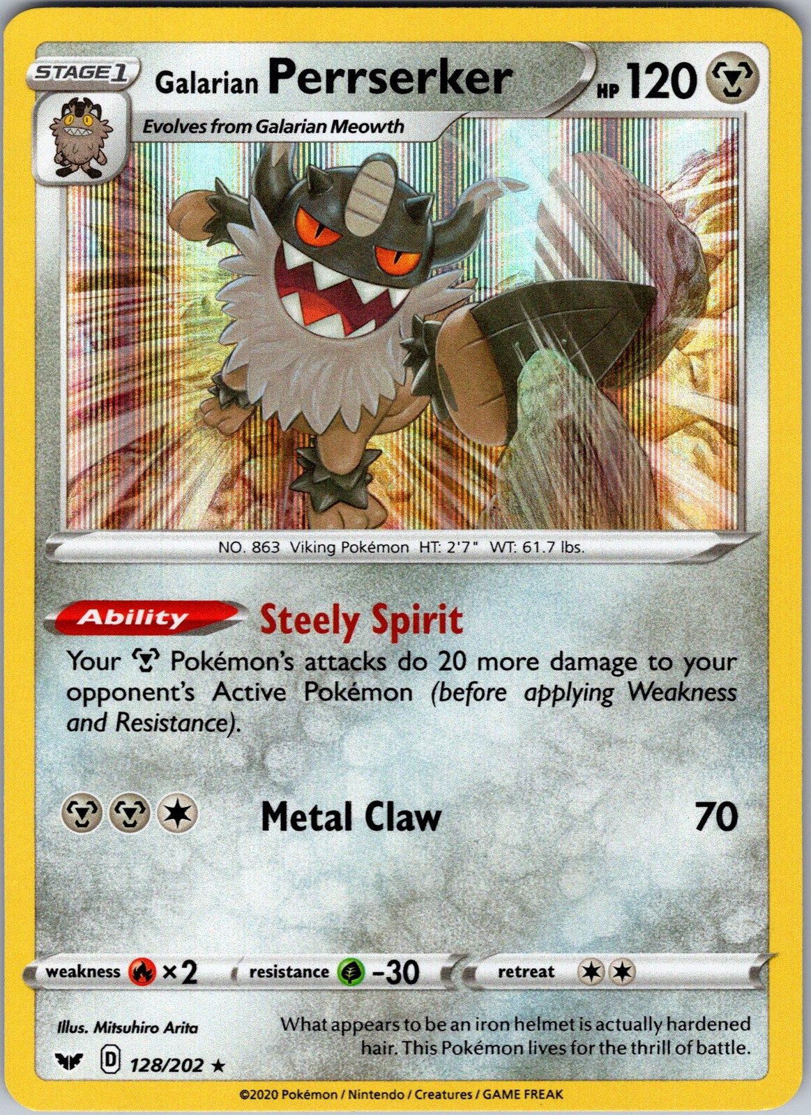 SWSH01: Sword & Shield Base Set #128/202 Galarian Perrserker HOLO (B10.37.43)