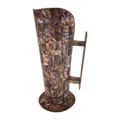 Mid Century Alpaka Silber Pitcher mit Perlmutt Intarsien Vintage Karaffe Krug - Picture 10 of 10