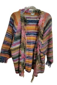 Womens Nostalgia SM Multicolor Fringe Open Cardigan Longsleeve Boho Art To Wear