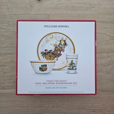 NEW! Williams Sonoma 'Twas the Night Christmas Kids Melamine 3-Pc Dinnerware Set