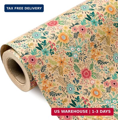 WRAPAHOLIC Kraft Floral Wrapping Paper Roll - Mini Roll - 17 Inch x 9.8 Feet - S