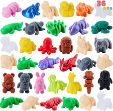 36 Pcs Mini 3D Printed Animal Toys, Flexible Fidget Figurines Party Favors Gifts