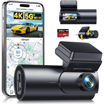 Dual Dash Cam 4K & 1080p mit 5GHz WiFi & Integriertes GPS für Ihr Auto