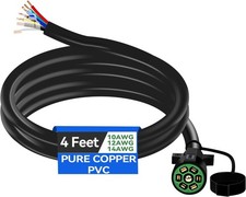 7 Pin Trailer Plug 4 FT Heavy Duty Extension Cord Pure Copper Wire Harness