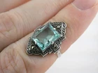 Vintage Sterling Silver Blue Glass Marcasite Art Deco Ring Size 5.75 2g AS IS