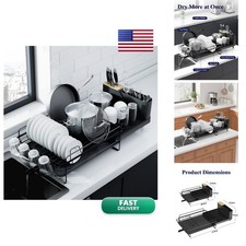 Kitsure Extendable Dish Drying Rack 19.2-26.7 in L x 12.9 in W Black