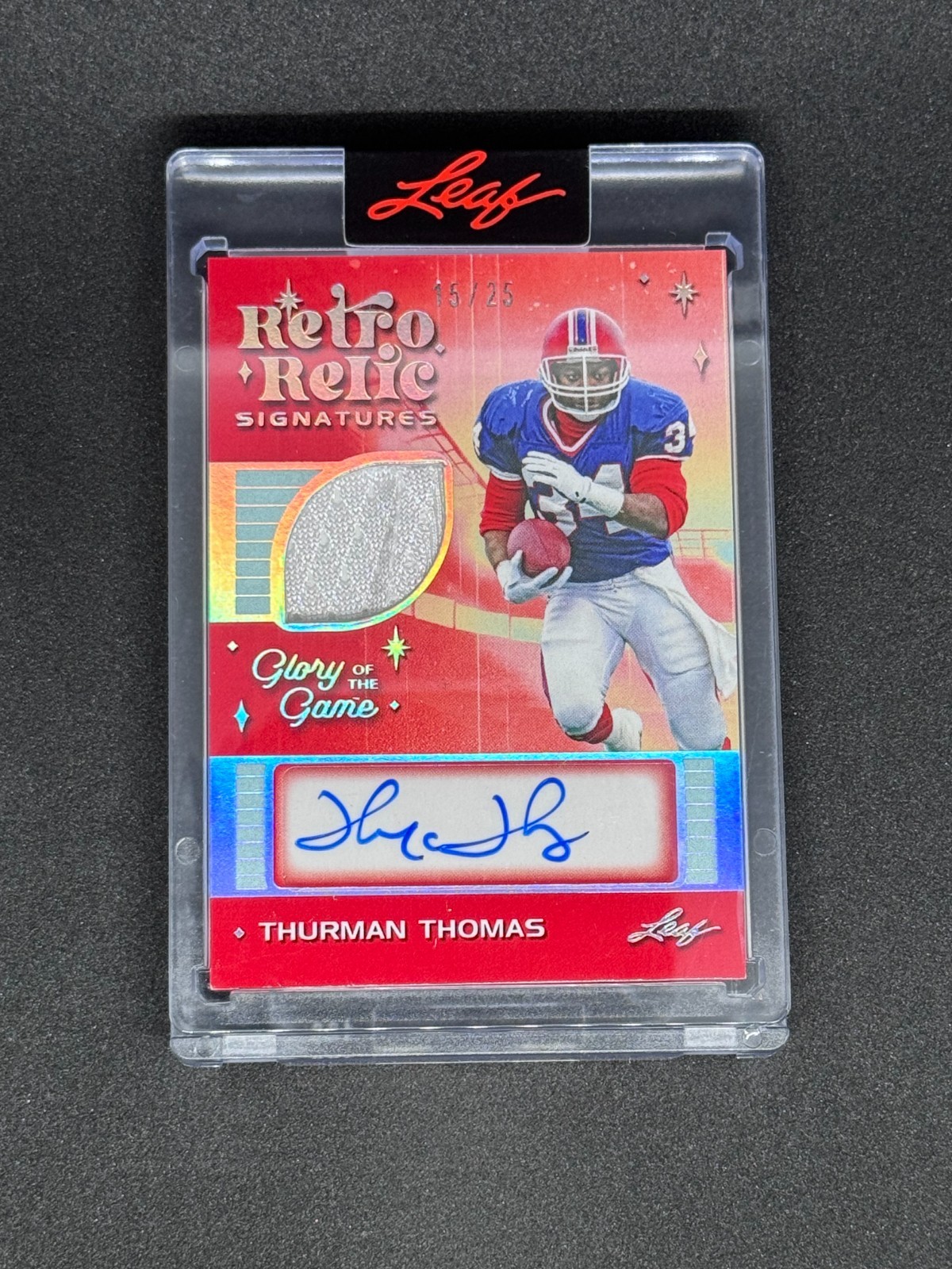 2025 Leaf Glory Of The Game Retro Relic Signatures Thurman Thomas /25 PATCH AUTO