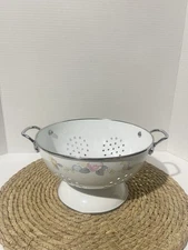 Vintage Floral Enamel Pedestal Colander Strainer | Kitchen Decor, Farmhouse