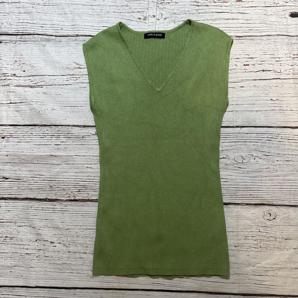 Blusa feminina sem mangas Cable & Gauge tamanho S verde - Imagem 2 de 4