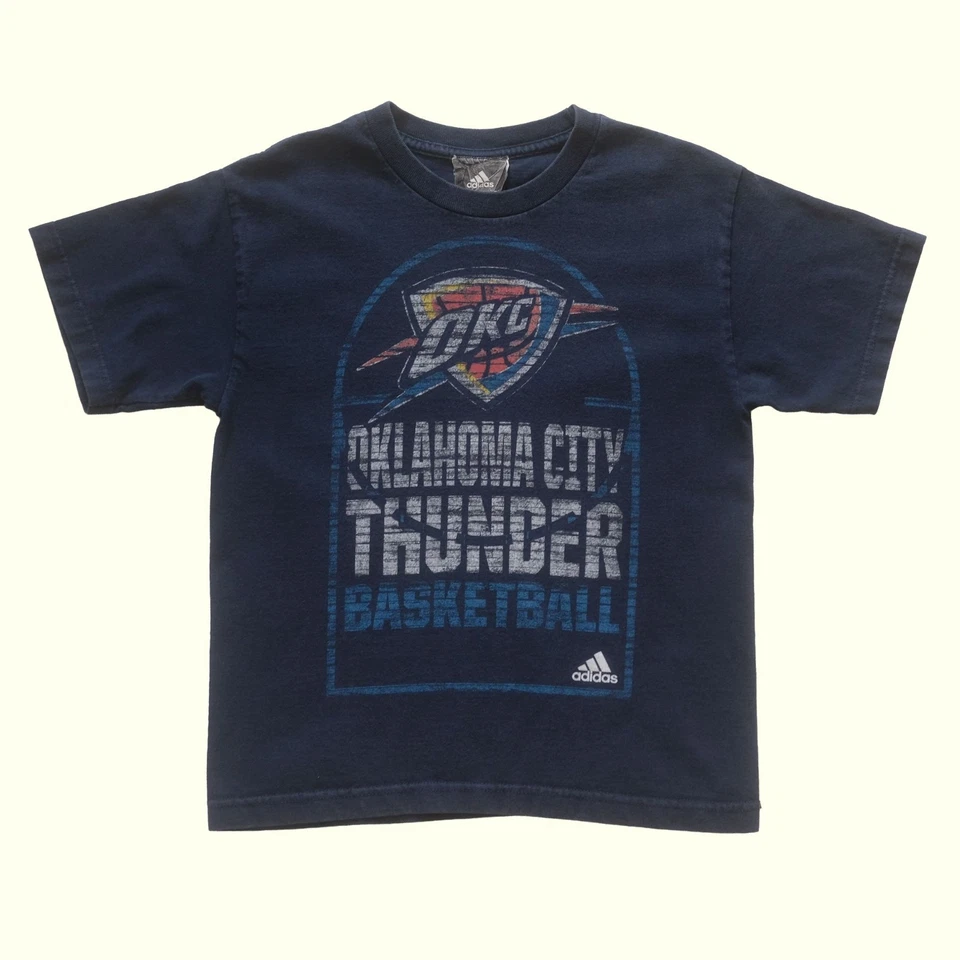 ADIDAS NBA VTG Y2K 90s RETRO OKC THUNDER BASKETBALL GRAPHIC BLUE T SHIRT YOUTH M - Image 2 of 4