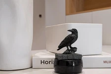 Raven on Rock Statue 3" Gothic Crow Scavenger Bird Decor Figurine