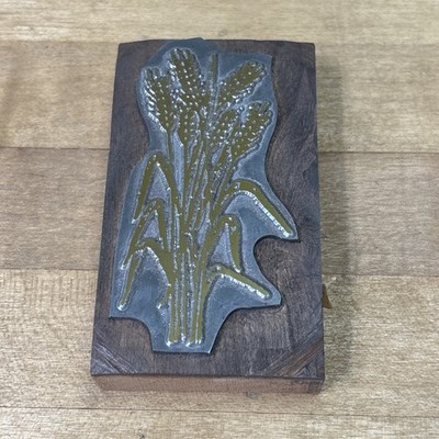 Antique Letterpress Printing Block Wheat Sheaf Farm Agriculture Printer Block