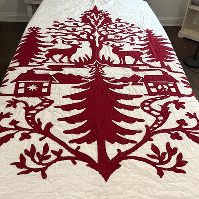 POTTERY BARN CLARA COTTON APPLIQUÉ QUILT F/Q RED WHITE CHRISTMAS HOLIDAY *READ