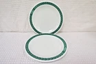 2 Vintage Pyrex Autumn Bands Green Laurel Leaf 9" Luncheon Plates