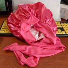 2 Satin Silk Bonnet Hair Cap for Sleeping Double Side Pink Size L