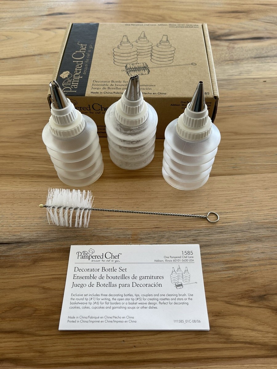 The Pampered Chef Decorator Bottle Set 1585 Decorator Tips Cleaning Brush