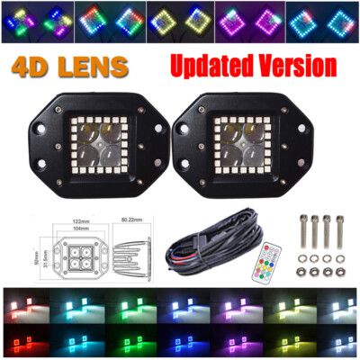 Set 4D 4" Leds Flush mount Led Work Light Bar Pod RGB halo Ring Change Chasing Set 4D 4" Leds Flush mount Led Work Light Bar Pod RGB halo Ring Change Chasing