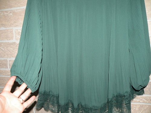 Alex Marie Women XL extra lar 3/4 sleeve blouse dark green blouse lacey stretchy - Picture 2 of 18