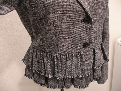 Women's 8 Rebecca Taylor Tailored Suiting Peplum Jacket Black Blue Tweed Blazer - Picture 5 of 16