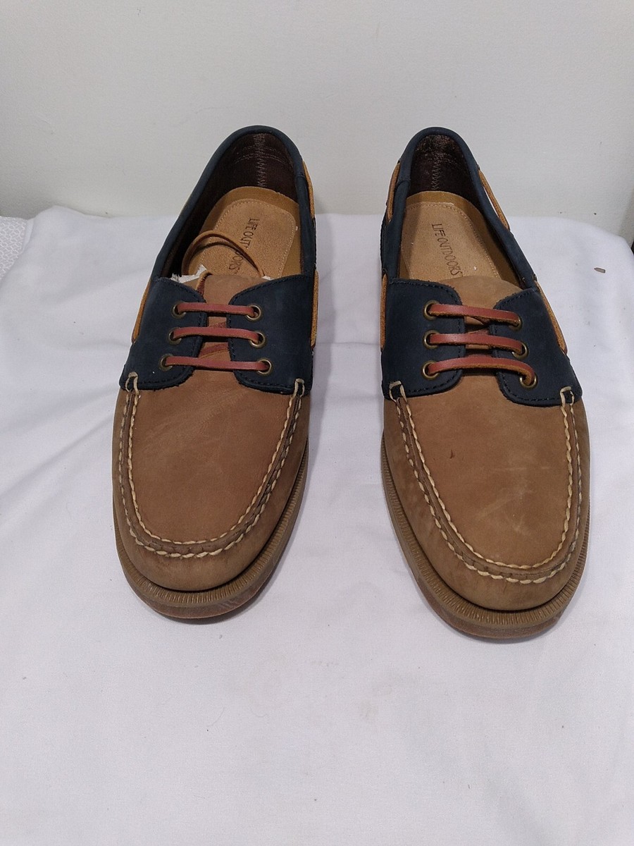 Life Outdoors Mens Brown And Navy Blue Leather Boat Shoes  display picture 3