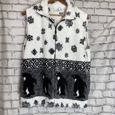 Black Mountain Outdoor Faux Fur Vest Women's Extra Large XL White Penguin  Design