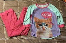 The Children's Place Girls Sz 10/12 2 piece Pajamas Cat Kitty Top Pants
