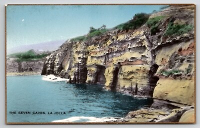 The Seven Caves La Jolla CA Fred Martin Hand Colored Gilded Photo Postcard I30