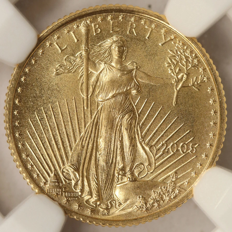 2005 $5 Gold 1/10 oz American Eagle NGC MS69 - Image 3 of 4