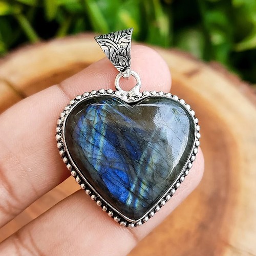 Wonderfull Pietra Labradorite 925 Argento Sterling Fatto a Mano Ciondolo S-40 - Foto 4 di 6