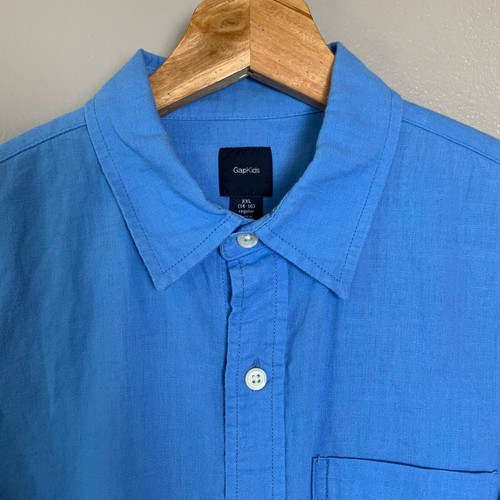 EUC Boys GAP French Union Blue Long Sleeve Linen Button Up Shirt, XXL (14-16) - Picture 5 of 21