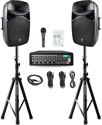 PRORECK Powered PA Speaker System 15 inch 2500W P.M.P.O Bluetooth Mixer Portable