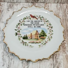 Vtg Artmark “Master of this house whatever my wife says" wall decor plate Japan