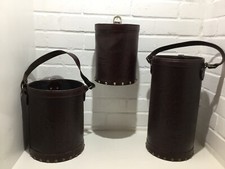 Bin.3x Waste Paper Bins. Leather Buckets With Handles Brown 