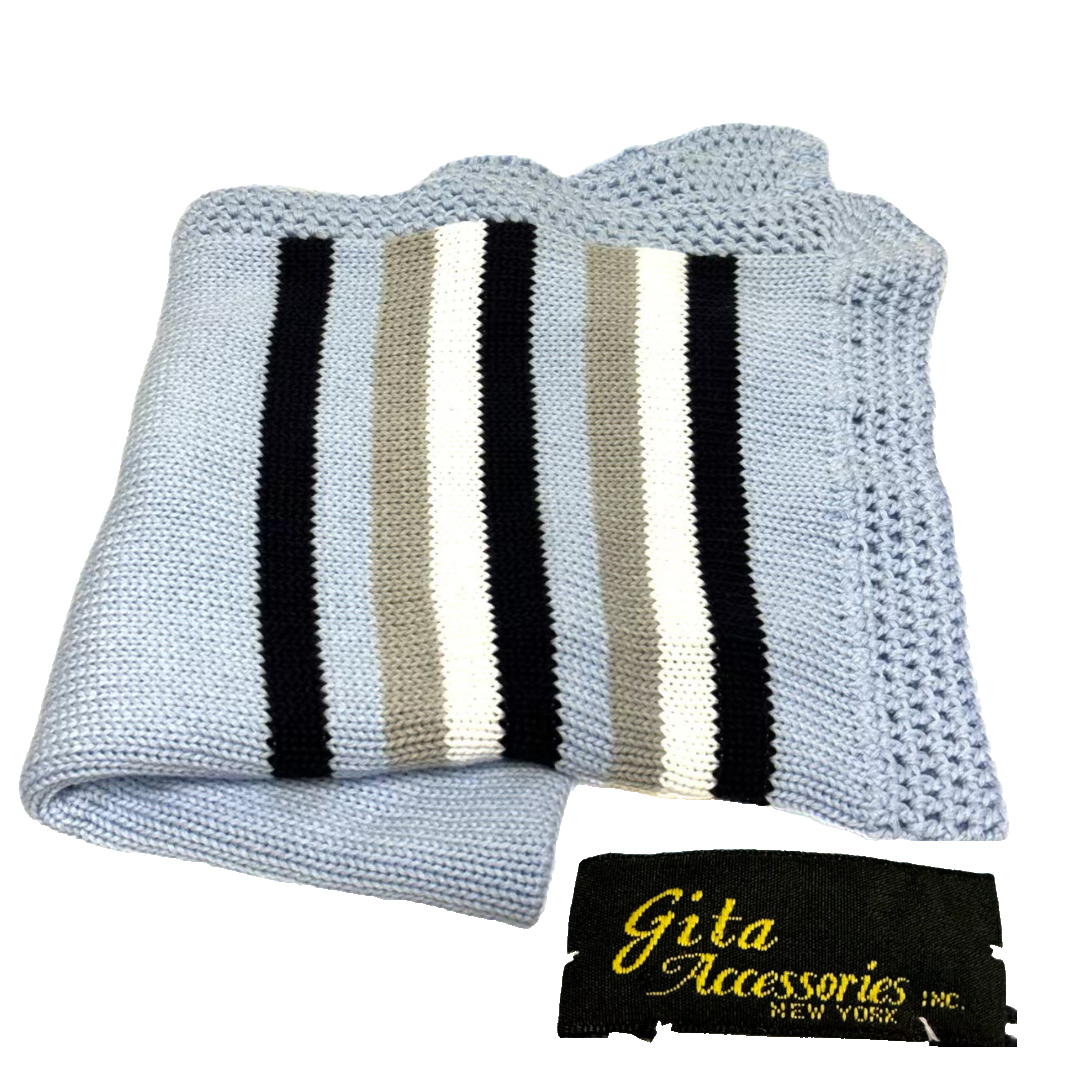 Crochet Navy White Tan Stripes Infant Blanket for Crib and Stroller